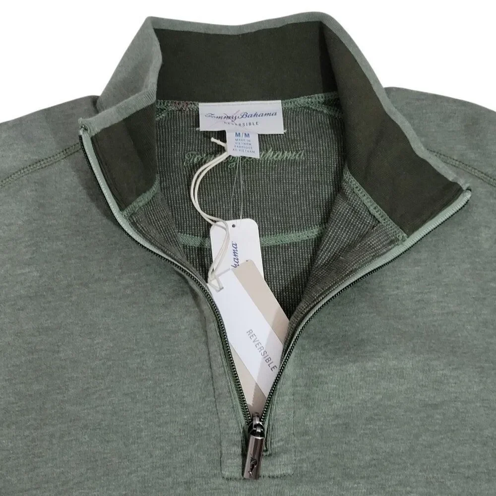 Tommy Bahama Flip Coast 1/2 Zip Sweatshirt Men Medium‎ Pullover Reversible Green